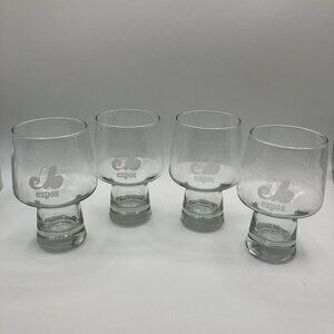 Vintage MLB Baseball Montreal Expos Etched Glass Set of 4 Glasses/goblets Beer